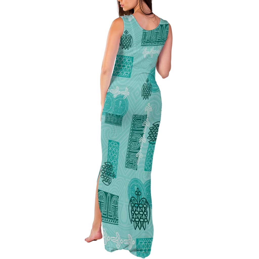 Vintage Lapita Tank Maxi Dress Iconic Double Face Pattern Turquoise LT05