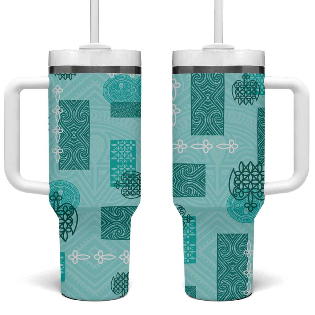 Vintage Lapita Tumbler With Handle Iconic Double Face Pattern Turquoise LT05 One Size: 40 oz Turquoise - Polynesian Pride