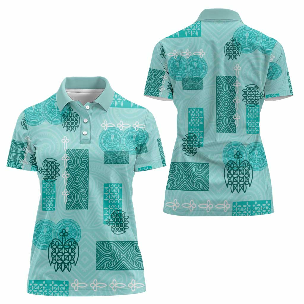 Vintage Lapita Women Polo Shirt Iconic Double Face Pattern Turquoise LT05