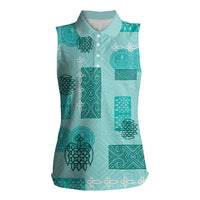 Vintage Lapita Women Sleeveless Polo Shirt Iconic Double Face Pattern Turquoise LT05