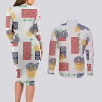 Vintage Lapita Couples Matching Long Sleeve Bodycon Dress and Long Sleeve Button Shirt Iconic Double Face Pattern LT05 - Polynesian Pride