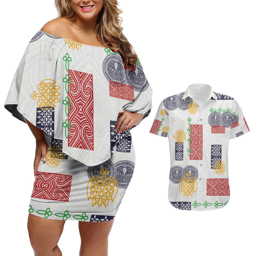 Vintage Lapita Couples Matching Off Shoulder Short Dress and Hawaiian Shirt Iconic Double Face Pattern LT05 Colorful - Polynesian Pride