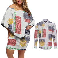 Vintage Lapita Couples Matching Off Shoulder Short Dress and Long Sleeve Button Shirt Iconic Double Face Pattern LT05 Colorful - Polynesian Pride