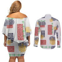 Vintage Lapita Couples Matching Off Shoulder Short Dress and Long Sleeve Button Shirt Iconic Double Face Pattern LT05 - Polynesian Pride
