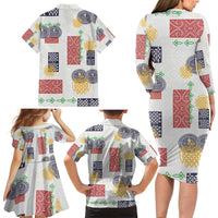 Vintage Lapita Family Matching Long Sleeve Bodycon Dress and Hawaiian Shirt Iconic Double Face Pattern