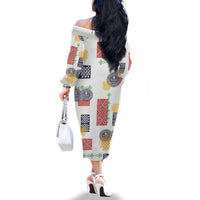 Vintage Lapita Family Matching Off The Shoulder Long Sleeve Dress and Hawaiian Shirt Iconic Double Face Pattern