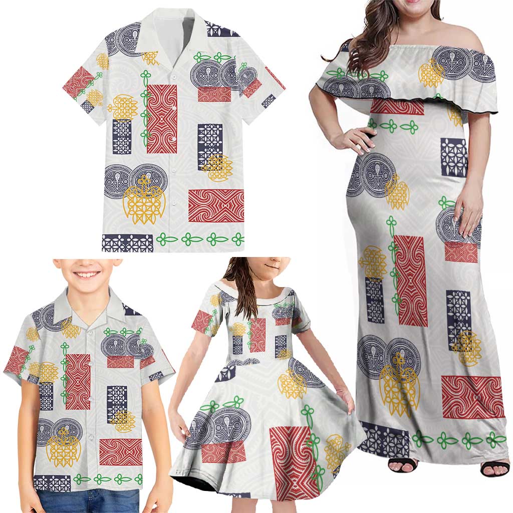 Vintage Lapita Family Matching Off Shoulder Maxi Dress and Hawaiian Shirt Iconic Double Face Pattern