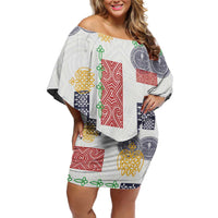 Vintage Lapita Family Matching Off Shoulder Short Dress and Hawaiian Shirt Iconic Double Face Pattern