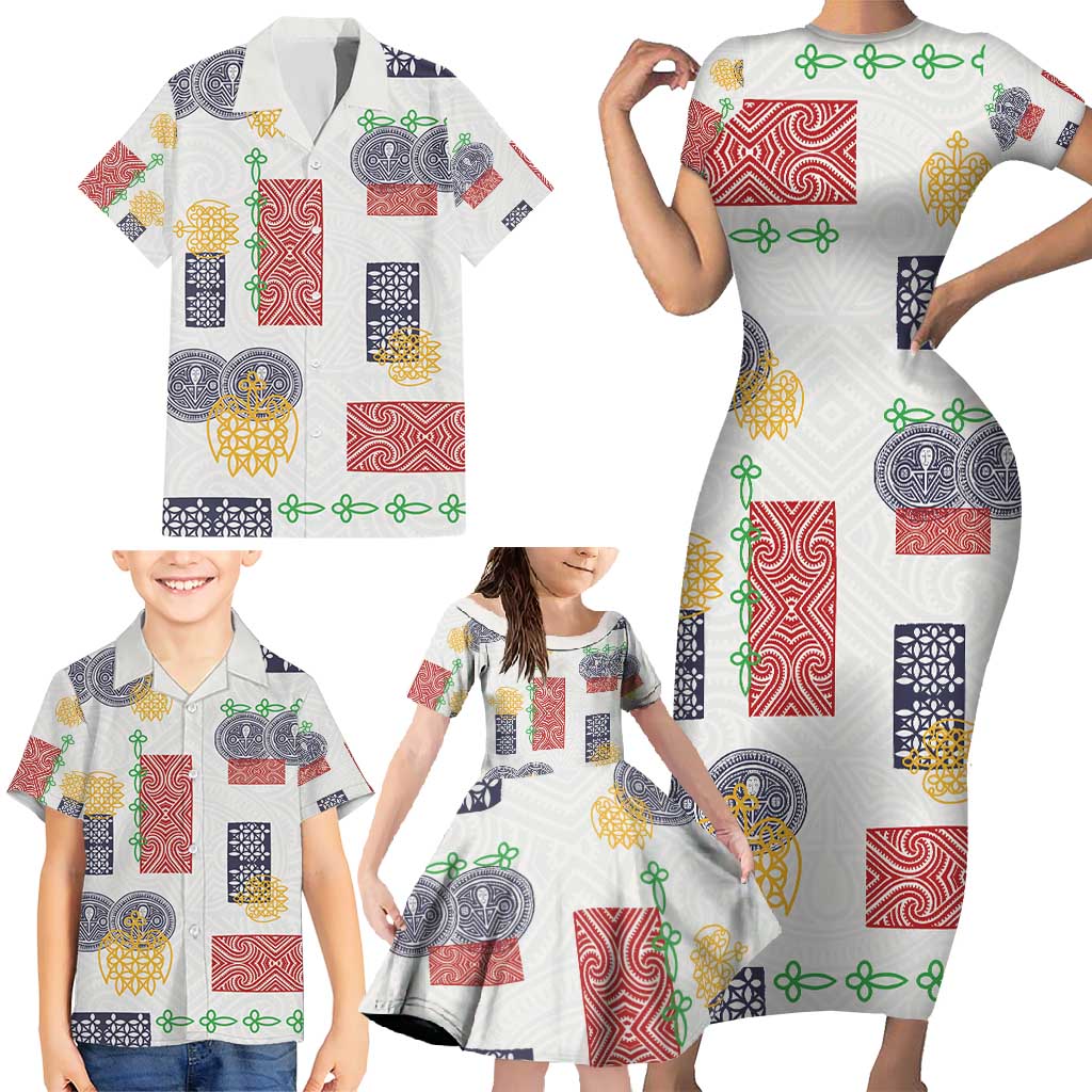 Vintage Lapita Family Matching Short Sleeve Bodycon Dress and Hawaiian Shirt Iconic Double Face Pattern