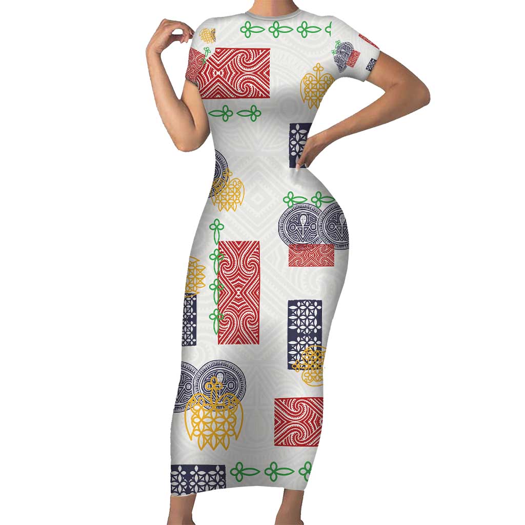 Vintage Lapita Family Matching Short Sleeve Bodycon Dress and Hawaiian Shirt Iconic Double Face Pattern