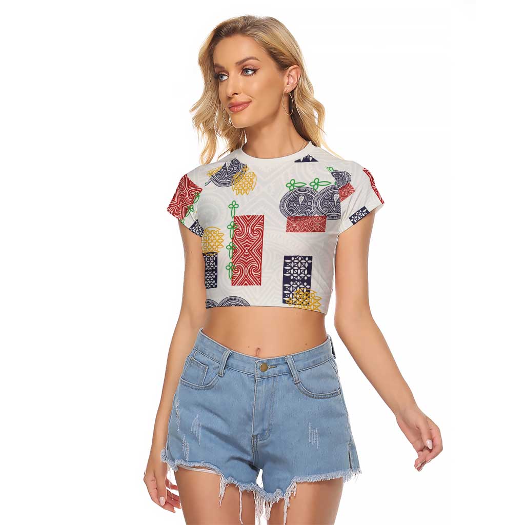 Vintage Lapita Raglan Cropped T Shirt Iconic Double Face Pattern LT05 Female Colorful - Polynesian Pride