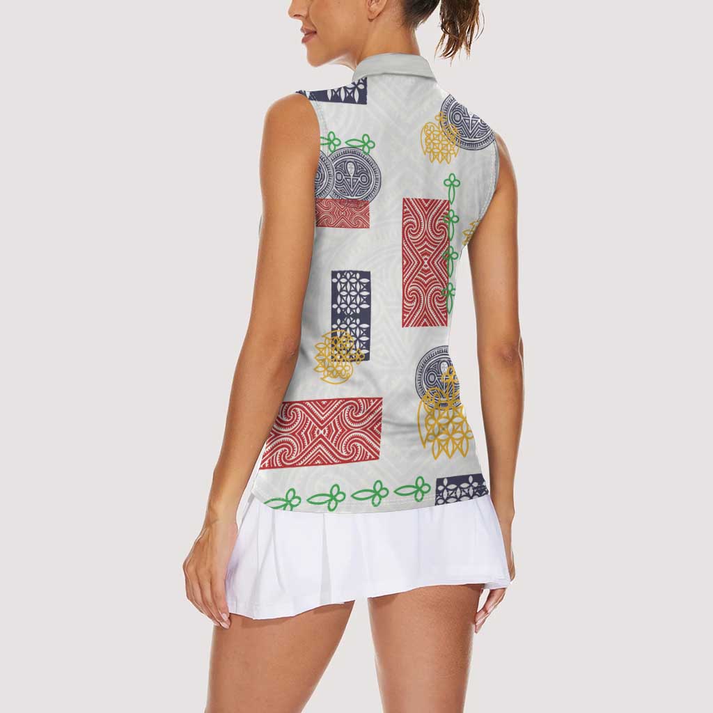 Vintage Lapita Women Sleeveless Polo Shirt Iconic Double Face Pattern