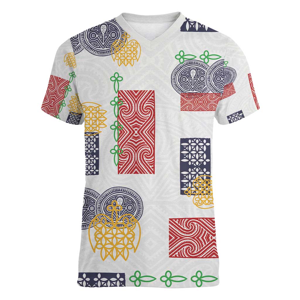 Vintage Lapita Women V-Neck T-Shirt Iconic Double Face Pattern LT05 Female Colorful - Polynesian Pride