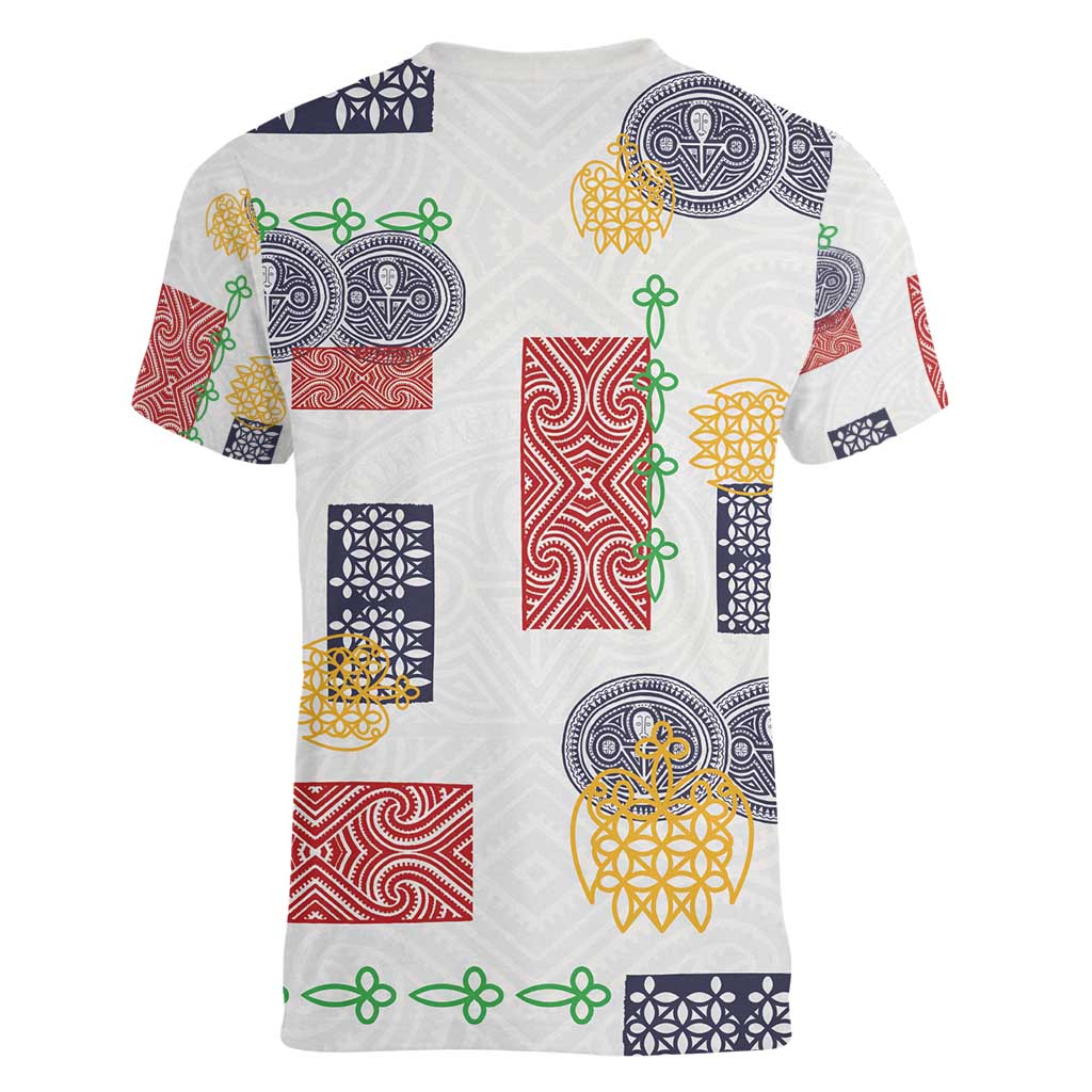 Vintage Lapita Women V-Neck T-Shirt Iconic Double Face Pattern LT05 - Polynesian Pride