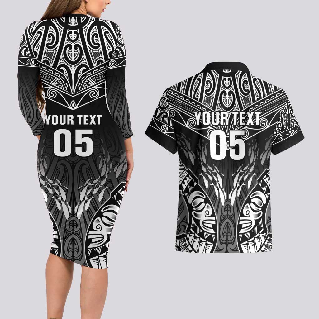 Custom New Zealand Fishing Couples Matching Long Sleeve Bodycon Dress and Hawaiian Shirt Aotearoa Maori Koru - Polynesian Pride