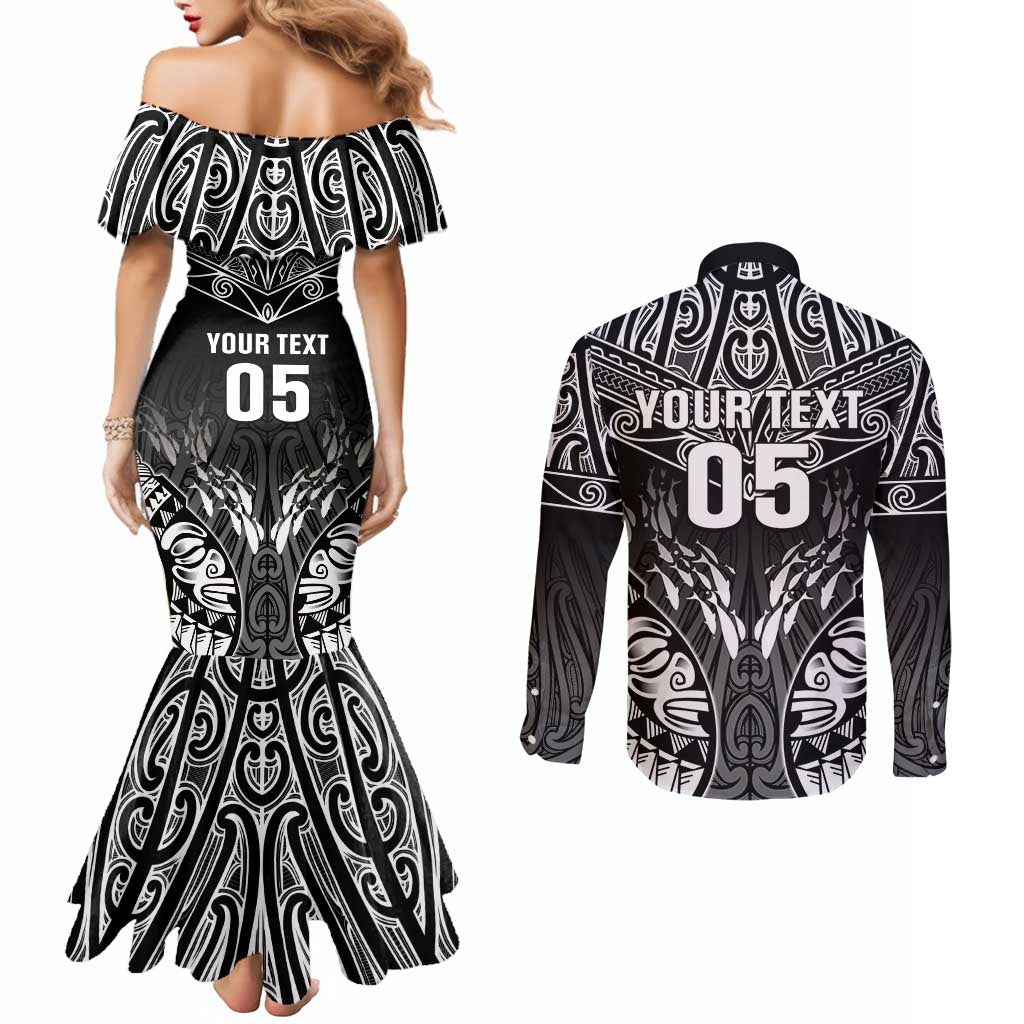 Custom New Zealand Fishing Couples Matching Mermaid Dress and Long Sleeve Button Shirt Aotearoa Maori Koru - Polynesian Pride