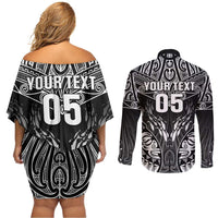 Custom New Zealand Fishing Couples Matching Off Shoulder Short Dress and Long Sleeve Button Shirt Aotearoa Maori Koru - Polynesian Pride