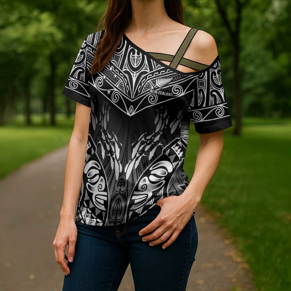 Custom New Zealand Fishing Cross Shoulder Shirt Aotearoa Maori Koru - Polynesian Pride