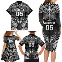 Custom New Zealand Fishing Family Matching Long Sleeve Bodycon Dress and Hawaiian Shirt Aotearoa Maori Koru - Polynesian Pride