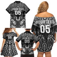 Custom New Zealand Fishing Family Matching Off Shoulder Short Dress and Hawaiian Shirt Aotearoa Maori Koru - Polynesian Pride