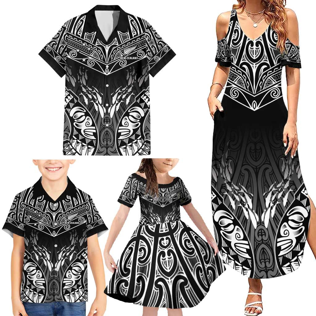 Custom New Zealand Fishing Family Matching Summer Maxi Dress and Hawaiian Shirt Aotearoa Maori Koru - Polynesian Pride
