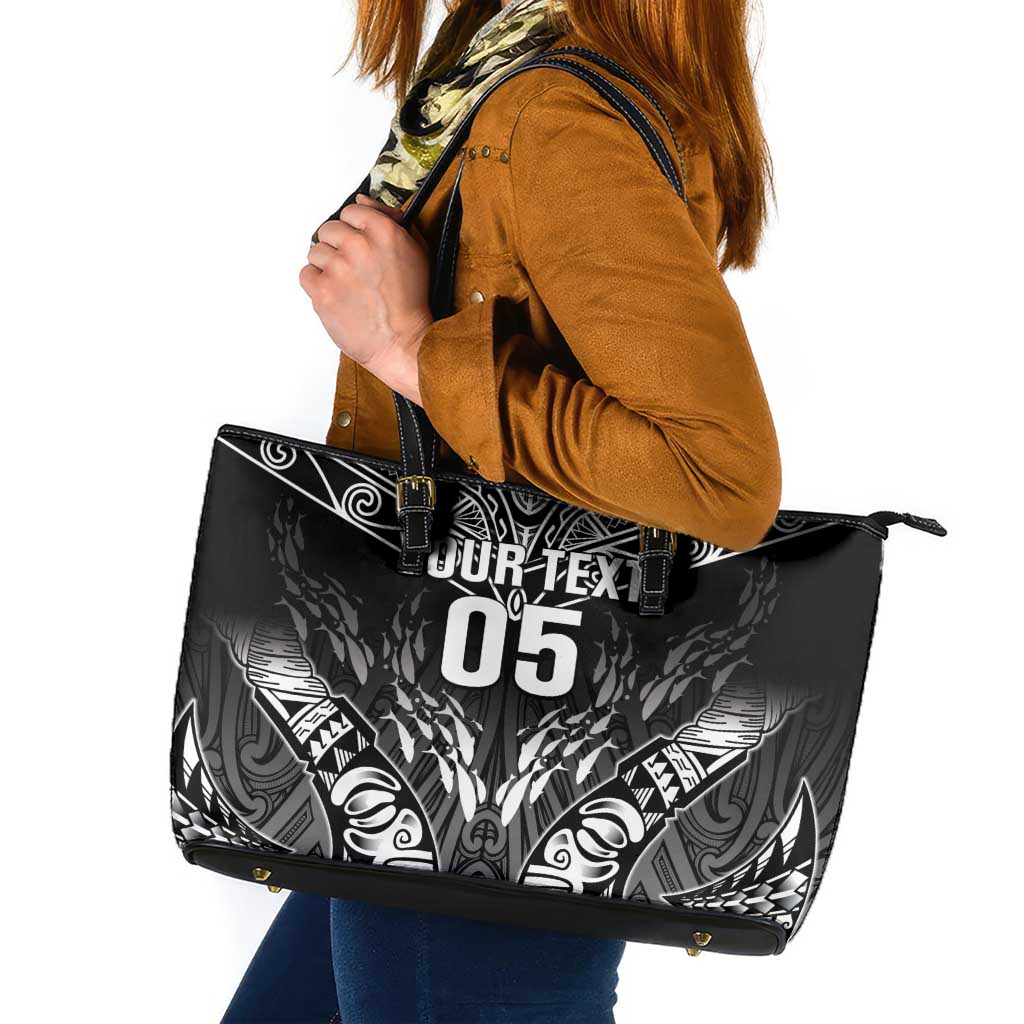 Custom New Zealand Fishing Leather Tote Bag Aotearoa Maori Koru - Polynesian Pride