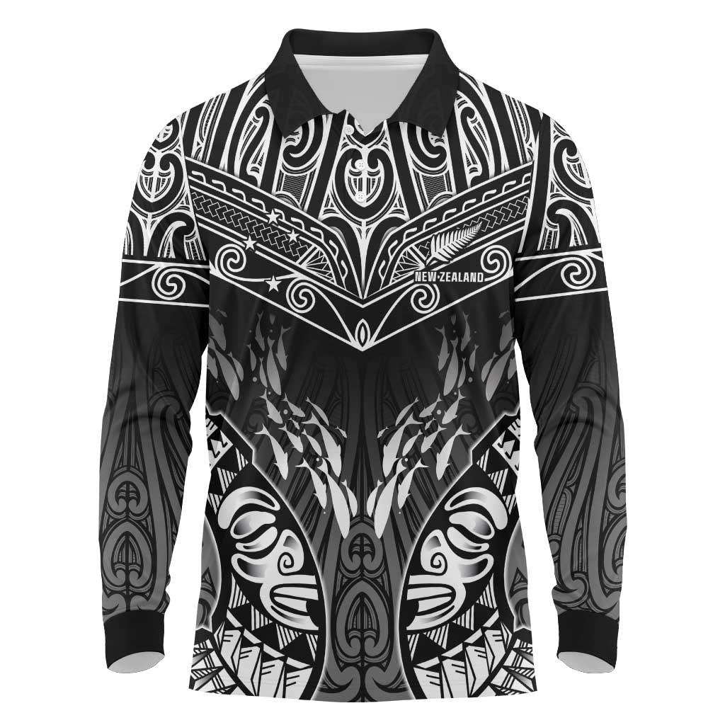 Custom New Zealand Fishing Long Sleeve Polo Shirt Aotearoa Maori Koru - Polynesian Pride