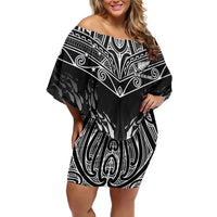 Custom New Zealand Fishing Off Shoulder Short Dress Aotearoa Maori Koru - Polynesian Pride