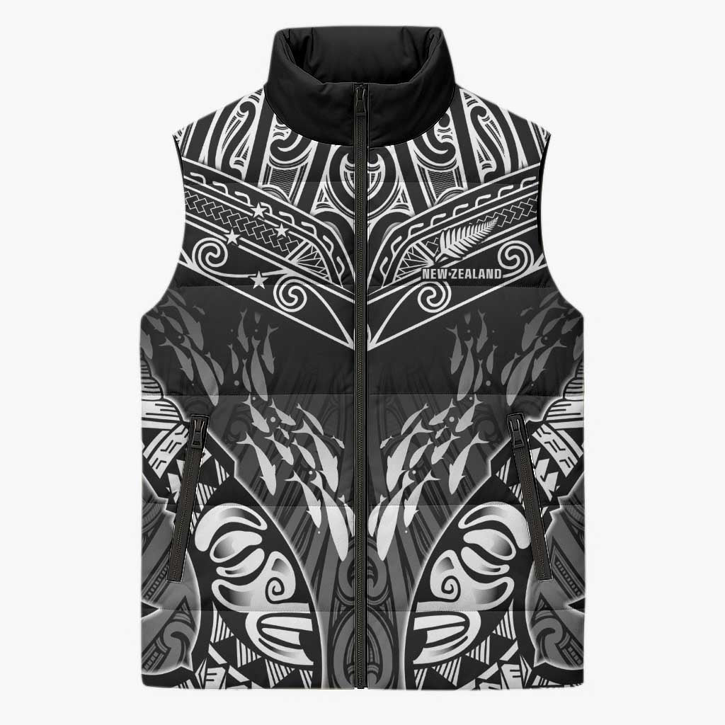 Custom New Zealand Fishing Sleeveless Puffer Jacket Aotearoa Maori Koru - Polynesian Pride