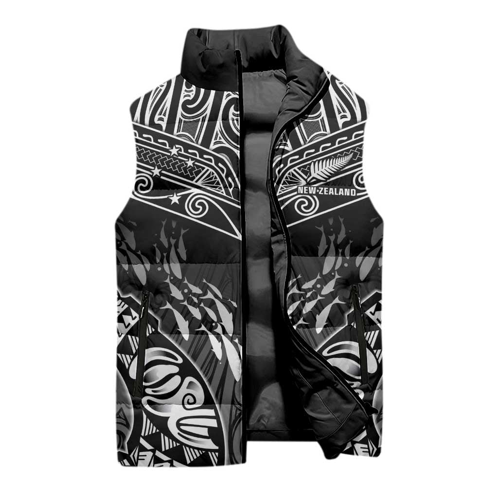 Custom New Zealand Fishing Sleeveless Puffer Jacket Aotearoa Maori Koru - Polynesian Pride