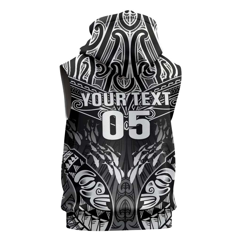 Custom New Zealand Fishing Sleeveless Zip Hoodie Aotearoa Maori Koru - Polynesian Pride