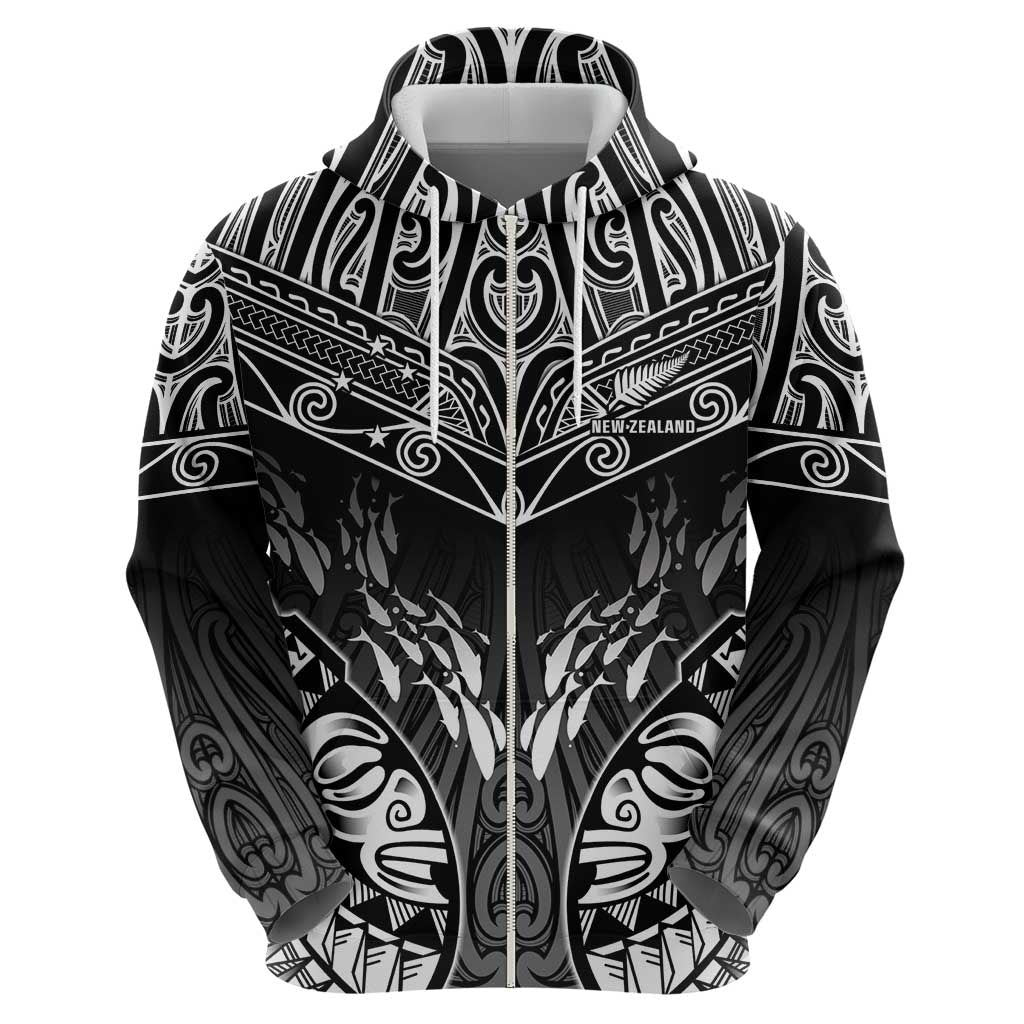 Custom New Zealand Fishing Zip Hoodie Aotearoa Maori Koru - Polynesian Pride
