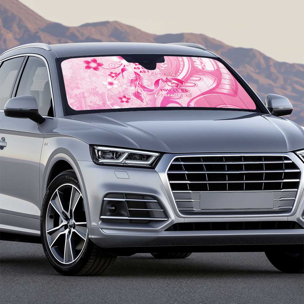 Memorial Pink Breast Cancer Awareness Auto Sun Shade Plumeria Floral Tribal Pattern - Polynesian Pride