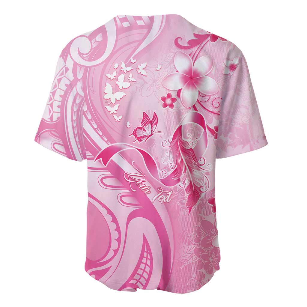 Personalised Memorial Pink Breast Cancer Awareness Baseball Jersey Plumeria Floral Tribal Pattern - Polynesian Pride