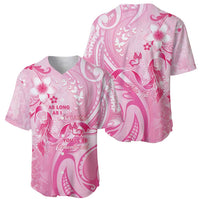 Personalised Memorial Pink Breast Cancer Awareness Baseball Jersey Plumeria Floral Tribal Pattern - Polynesian Pride