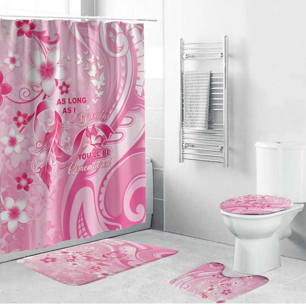 Memorial Pink Breast Cancer Awareness Bathroom Set Plumeria Floral Tribal Pattern - Polynesian Pride