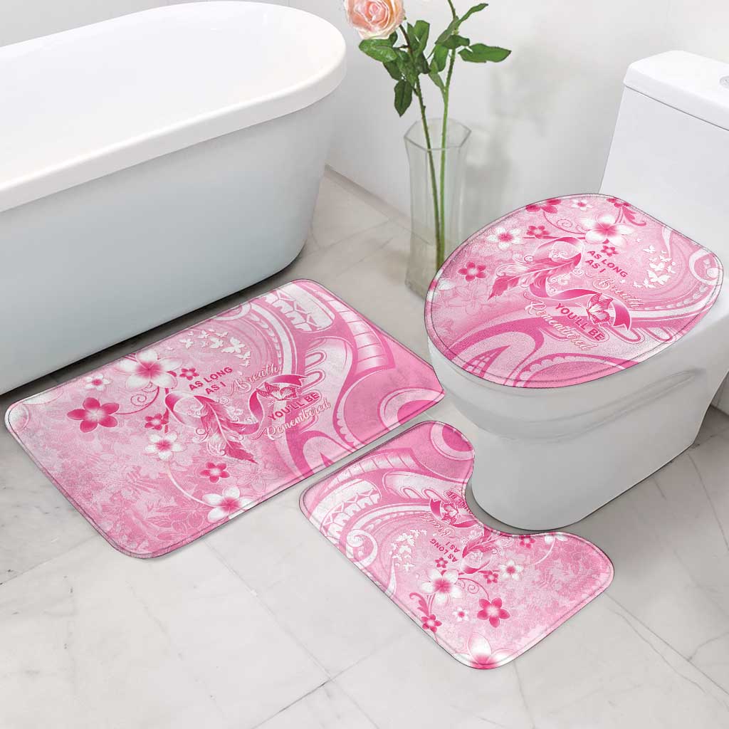 Memorial Pink Breast Cancer Awareness Bathroom Set Plumeria Floral Tribal Pattern - Polynesian Pride
