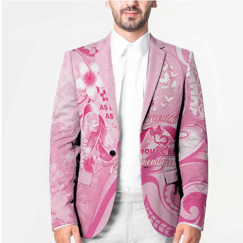 Personalised Memorial Pink Breast Cancer Awareness Blazer Plumeria Floral Tribal Pattern - Polynesian Pride