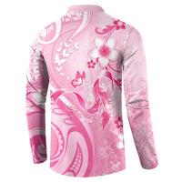 Personalised Memorial Pink Breast Cancer Awareness Button Sweatshirt Plumeria Floral Tribal Pattern - Polynesian Pride