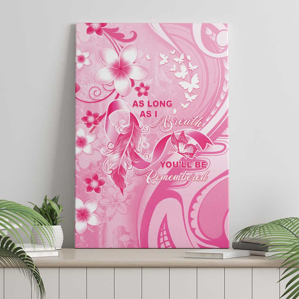 Memorial Pink Breast Cancer Awareness Canvas Wall Art Plumeria Floral Tribal Pattern - Polynesian Pride