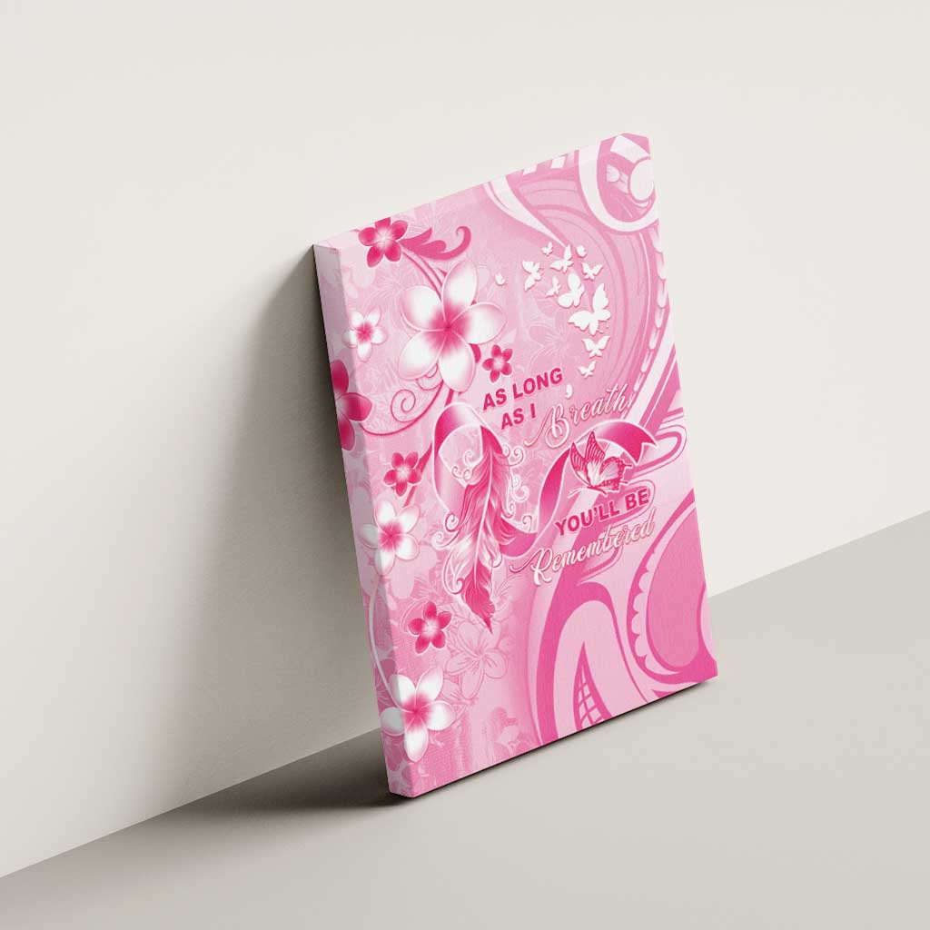 Memorial Pink Breast Cancer Awareness Canvas Wall Art Plumeria Floral Tribal Pattern - Polynesian Pride