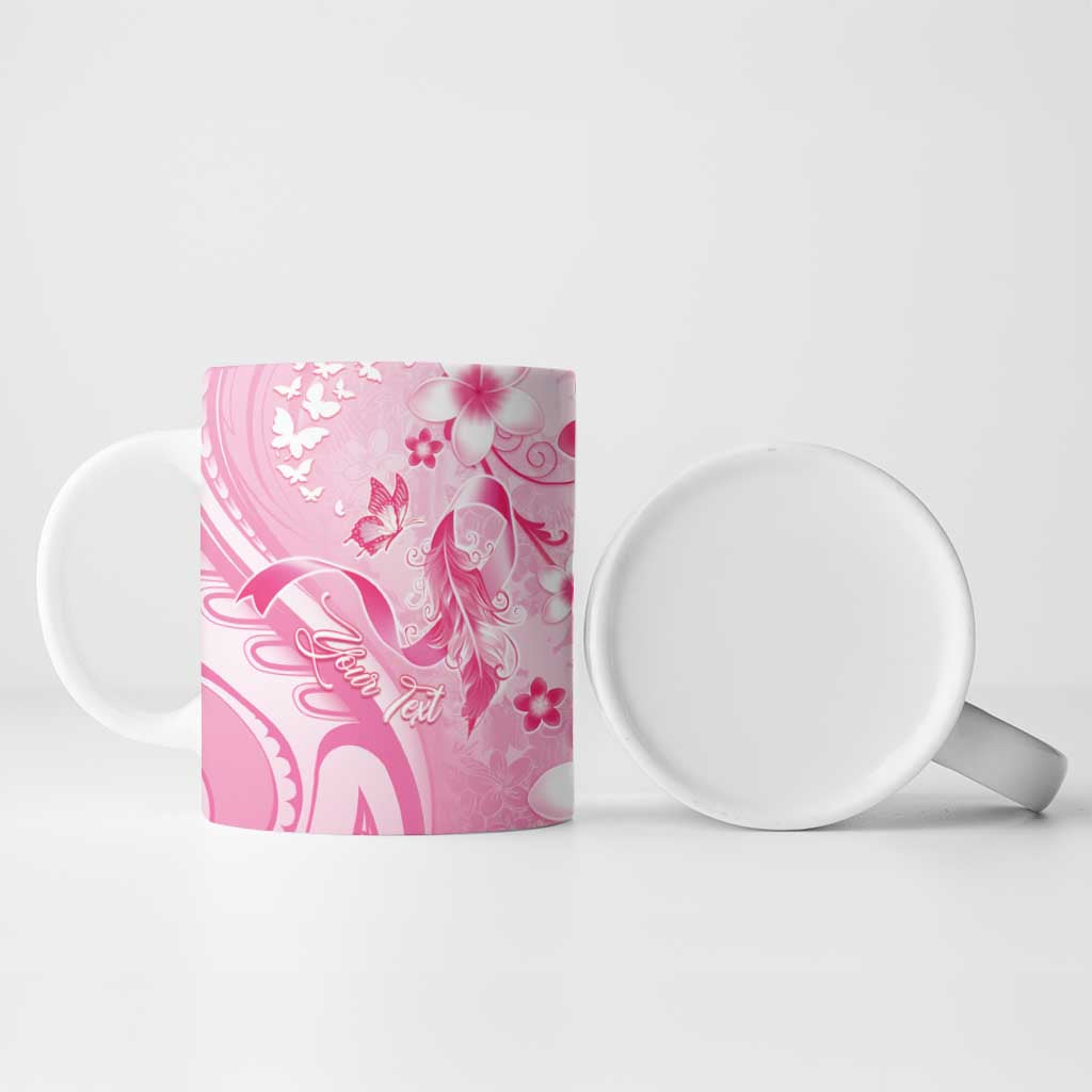 Personalised Memorial Pink Breast Cancer Awareness Ceramic Mug Plumeria Floral Tribal Pattern - Polynesian Pride