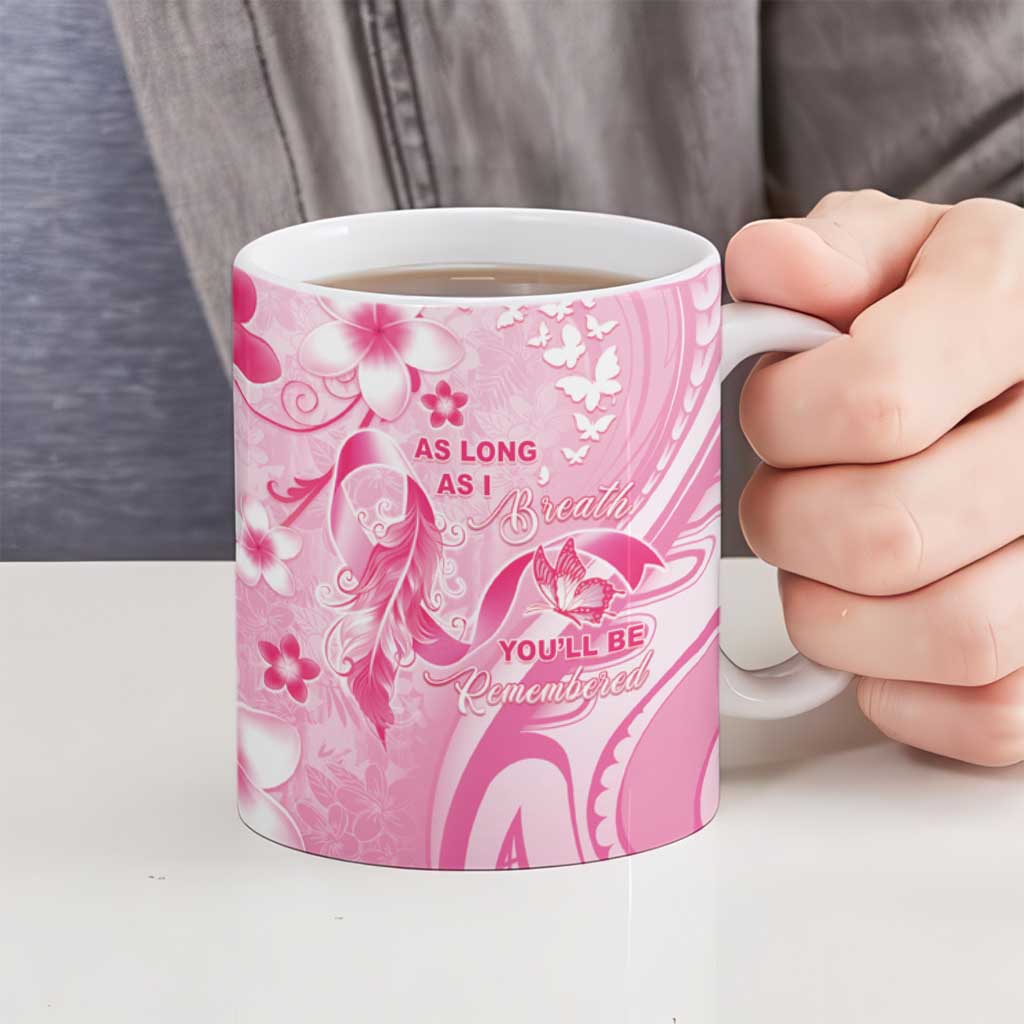 Personalised Memorial Pink Breast Cancer Awareness Ceramic Mug Plumeria Floral Tribal Pattern - Polynesian Pride