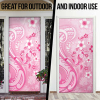 Personalised Memorial Pink Breast Cancer Awareness Door Cover Plumeria Floral Tribal Pattern - Polynesian Pride