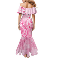 Personalised Memorial Pink Breast Cancer Awareness Family Matching Mermaid Dress and Hawaiian Shirt Plumeria Floral Tribal Pattern - Polynesian Pride