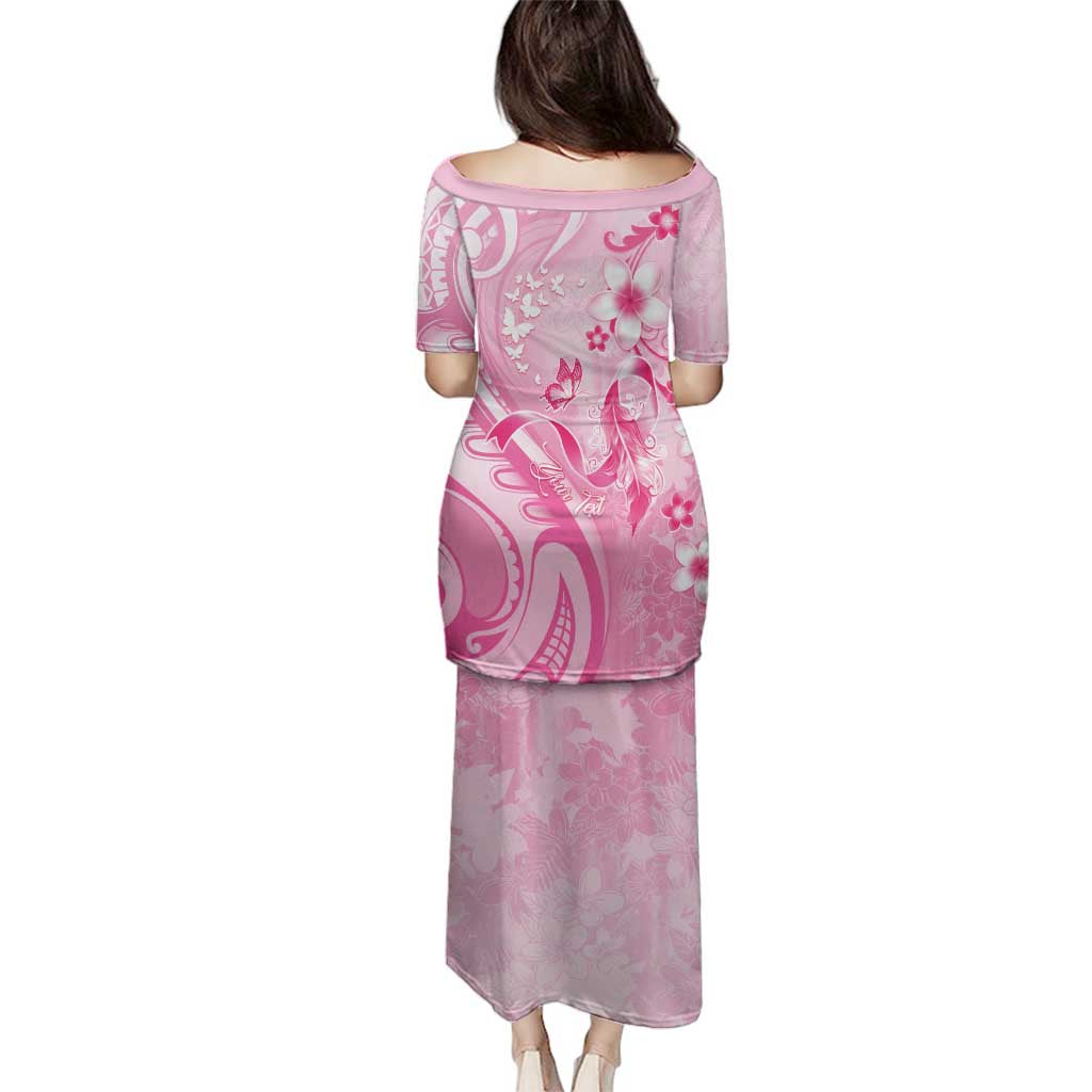 Personalised Memorial Pink Breast Cancer Awareness Family Matching Puletasi and Hawaiian Shirt Plumeria Floral Tribal Pattern - Polynesian Pride