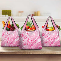 Memorial Pink Breast Cancer Awareness Grocery Bag Plumeria Floral Tribal Pattern - Polynesian Pride