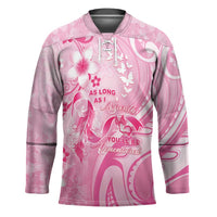 Personalised Memorial Pink Breast Cancer Awareness Hockey Jersey Plumeria Floral Tribal Pattern - Polynesian Pride