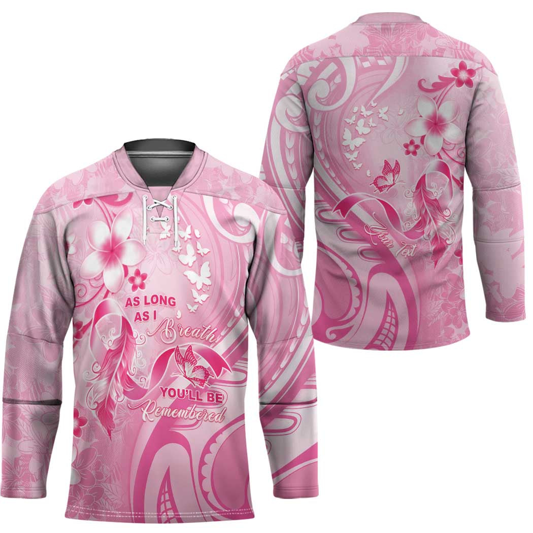 Personalised Memorial Pink Breast Cancer Awareness Hockey Jersey Plumeria Floral Tribal Pattern - Polynesian Pride