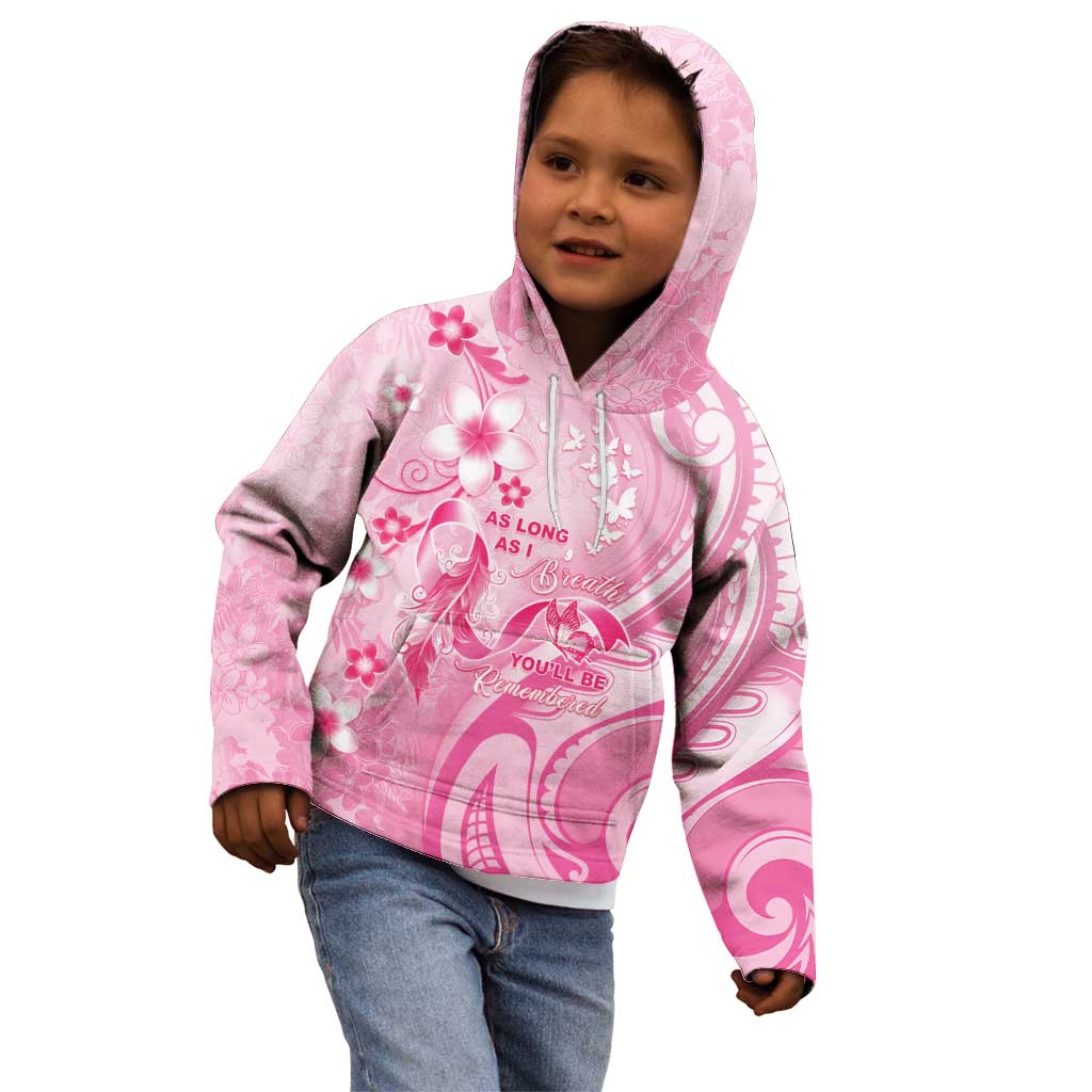 Personalised Memorial Pink Breast Cancer Awareness Kid Hoodie Plumeria Floral Tribal Pattern - Polynesian Pride